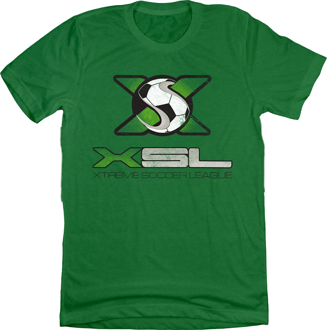 The Xtreme Soccer League XSL green Old School Shirts