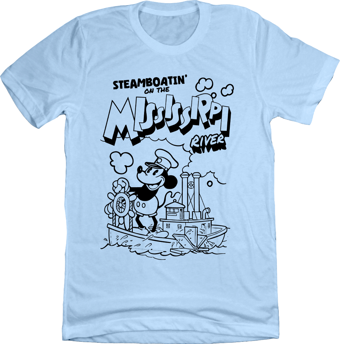 Steamboatin' on the Mississippi River Steamboat Willie Light Blue Old School Shirts
