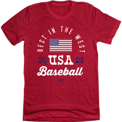 Best in the West World Baseball USA red T-shirt Old School Shirts
