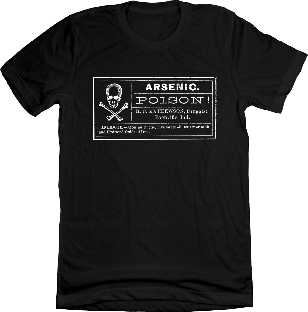 Arsenic Warning Mathewson Druggist black T-shirt Old School Shirts
