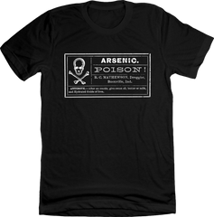 Arsenic Warning Mathewson Druggist black T-shirt Old School Shirts