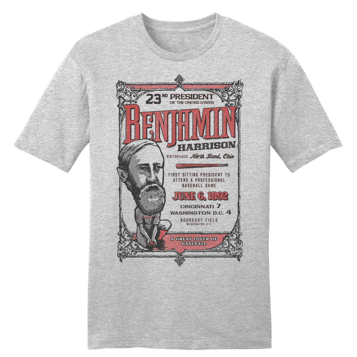 Benjamin Harrison Baseball Grey T-shirt