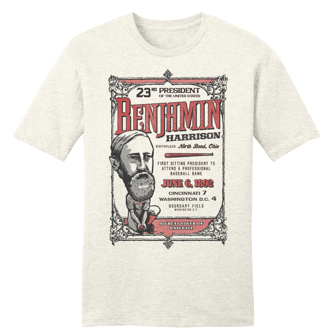 Benjamin Harrison Baseball T-shirt Natural