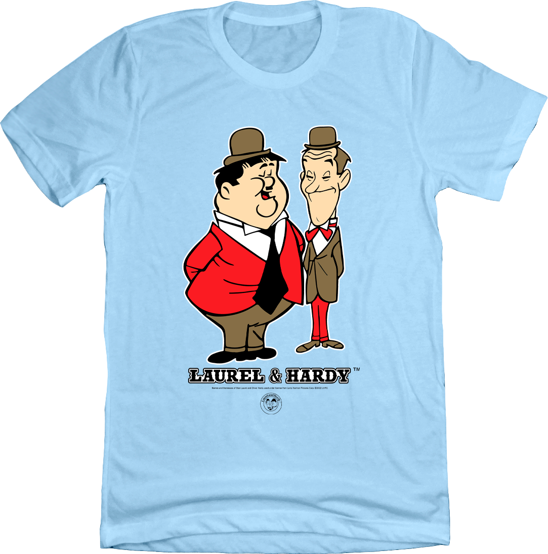 Laurel & Hardy Cartoon Standing light blue T-shirt Old School Shirts