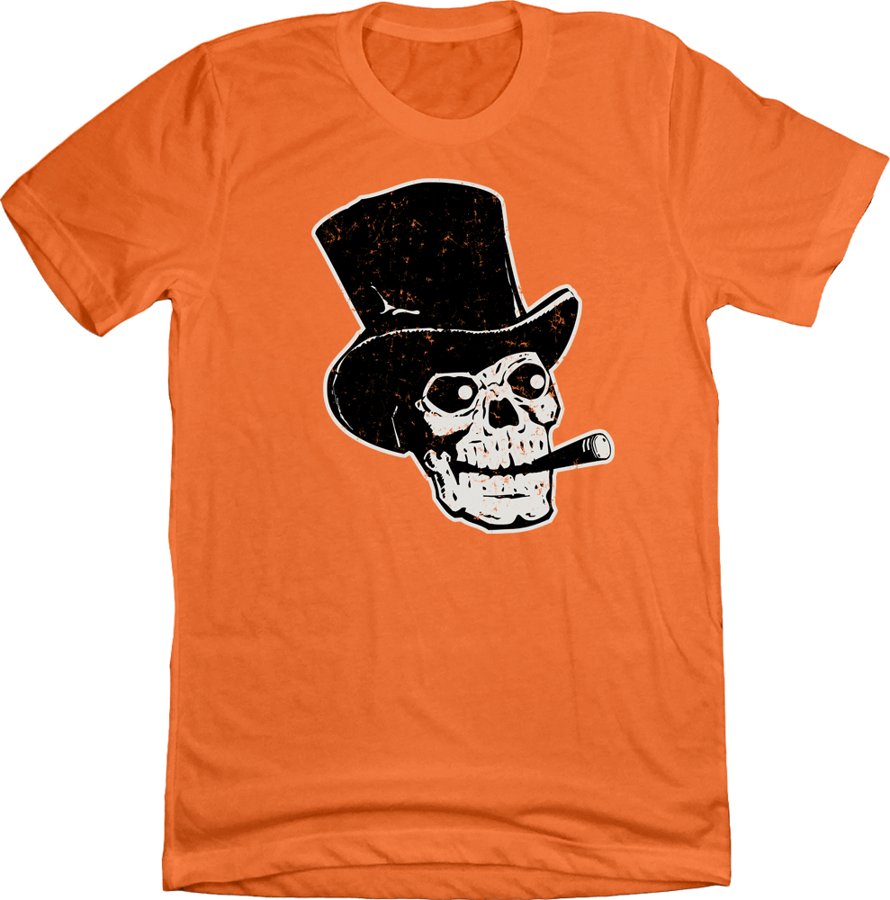 Skull with Cigar and Top Hat orange T-shirt Old School Shirts