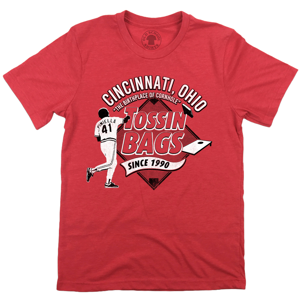 Tossin Bags Since 1990 - Sweet Lou Cincinnati Baseball & Cornhole Unisex Tee