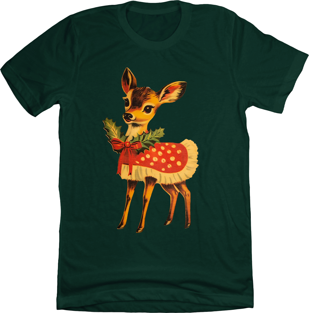 Retro Christmas Deer Green Tee