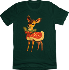 Retro Christmas Deer Green Tee