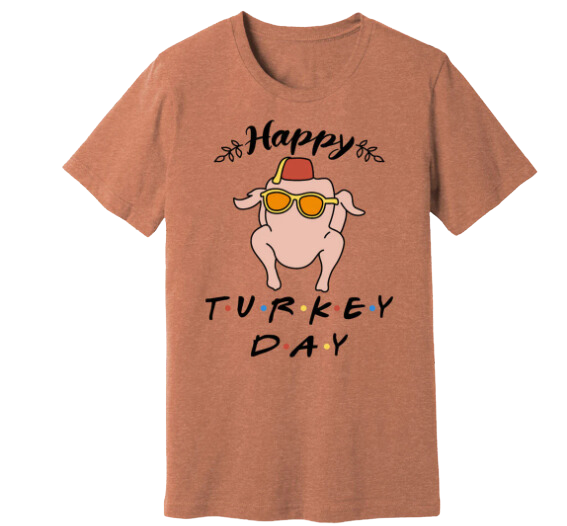 Happy Turkey Day Friends Heathered Autumn Old School Shirts