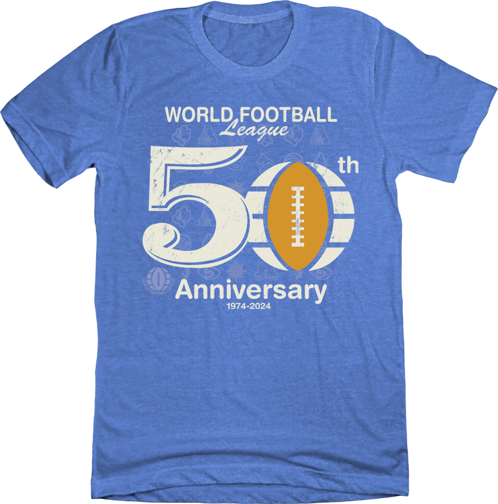 50th Anniversary World Football League Gold Ball T-shirt Old School Shirts