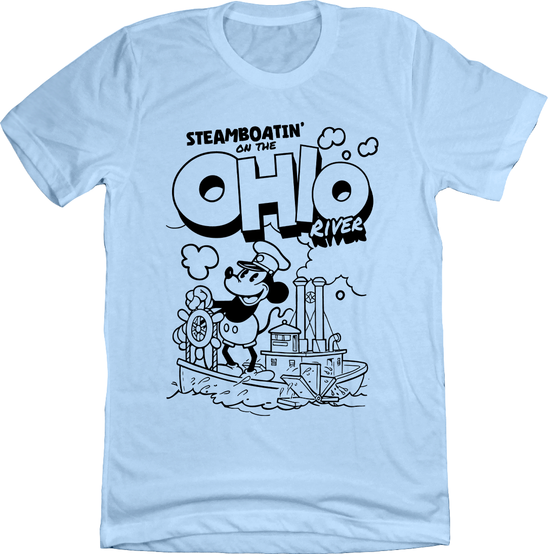 Steamboatin' on the Ohio River Steamboat Willie Light Blue Old School Shirts