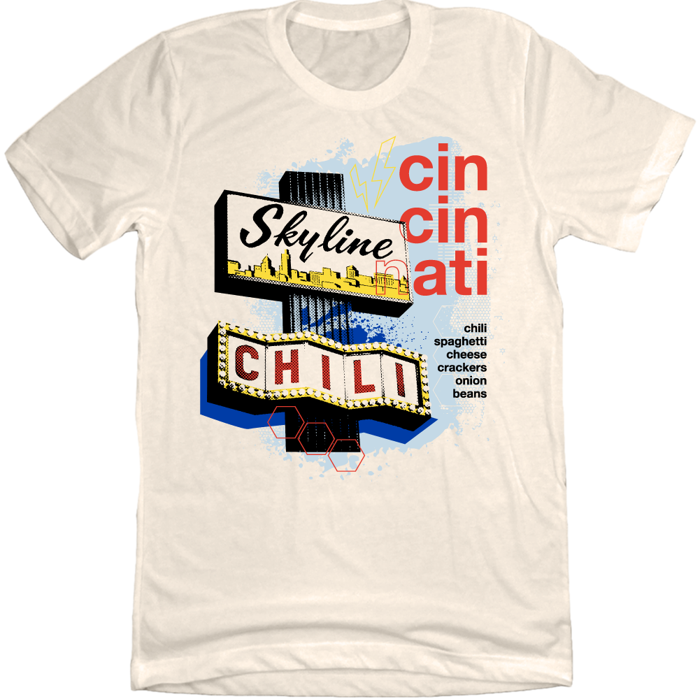 Skyline Retro Sign Cin Cin Nati Natural White T-shirt Old School Shirts
