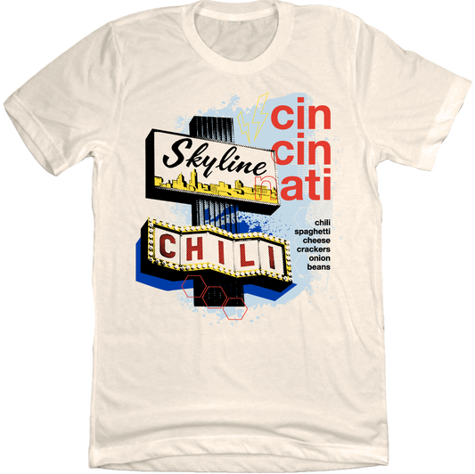 Skyline Retro Sign Cin Cin Nati Natural White T-shirt Old School Shirts