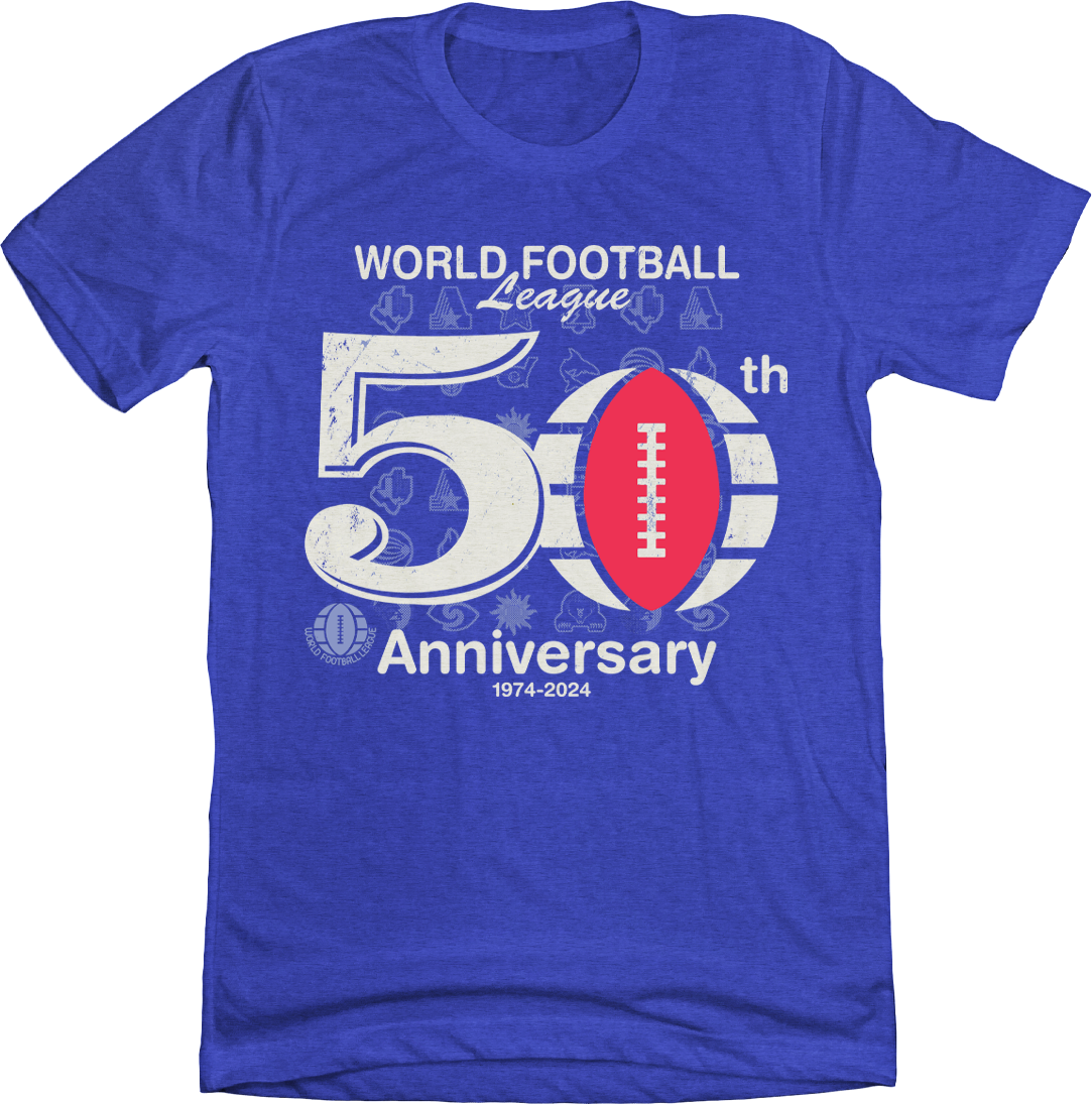 50th Anniversary World Football League blue T-shirt Old School Shirts