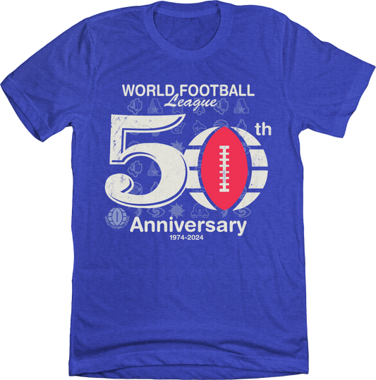 50th Anniversary World Football League blue T-shirt Old School Shirts
