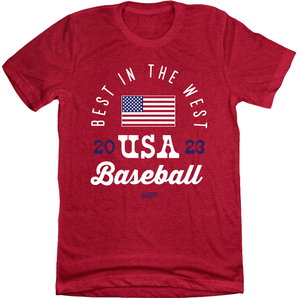 Best in the West World Baseball USA red T-shirt Old School Shirts