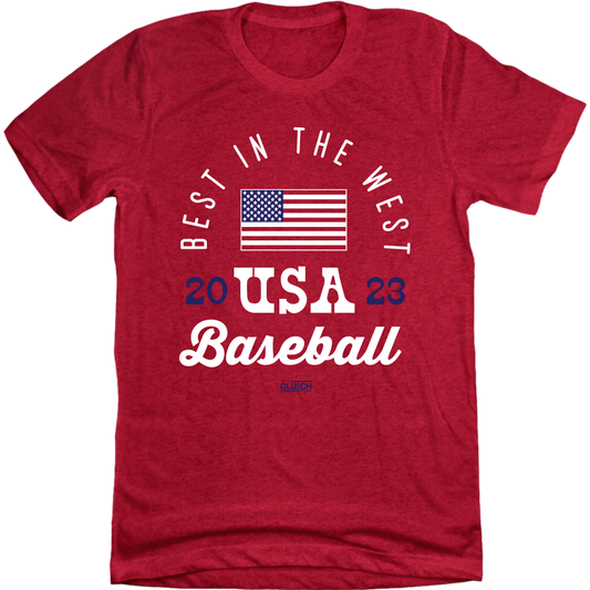 Best in the West World Baseball USA red T-shirt Old School Shirts