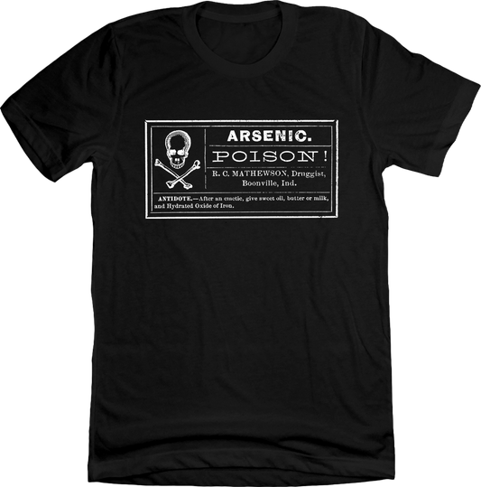 Arsenic Warning Mathewson Druggist black T-shirt Old School Shirts