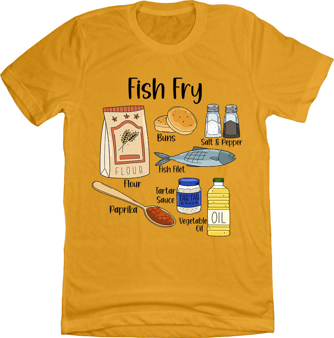 Fish Fry Ingredients Old School Shirts gold