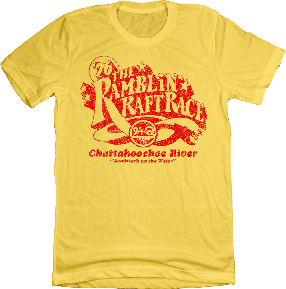 Ramblin' Raft Race 1976 yellow T-shirt Atlanta Old school Shirts