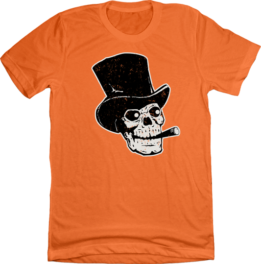 Skull with Cigar and Top Hat orange T-shirt Old School Shirts