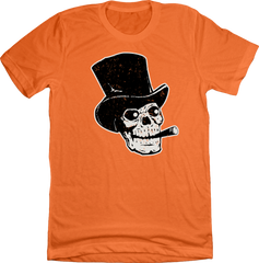 Skull with Cigar and Top Hat orange T-shirt Old School Shirts