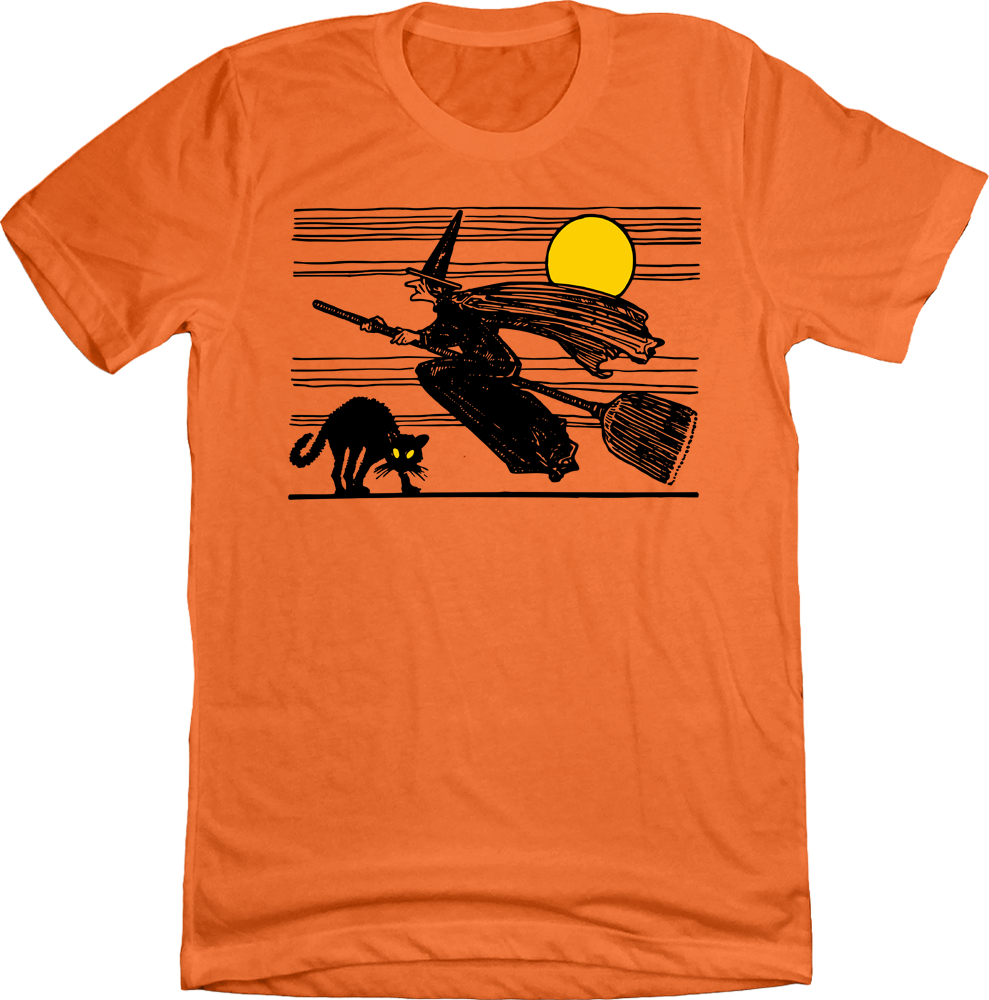 Witch on Broomstick T-shirt orange Old School Shirts