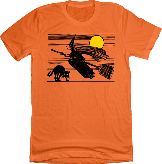 Witch on Broomstick T-shirt orange Old School Shirts