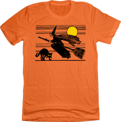 Witch on Broomstick T-shirt orange Old School Shirts